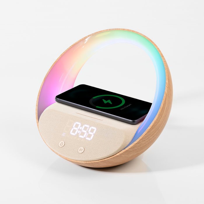 5 in 1 Eclipse Wood Grain Wireless Charging Bluetooth Speaker| Tech Gifts | Giftbox Australia 5 in 1 Eclipse Wood Grain Wireless Charging Bluetooth Speaker| Tech Gifts | Giftbox Australia